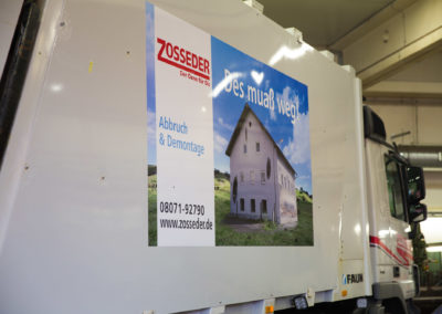 Müllwagen Zosseder Neubeschriftung Brei Werbetechnik Wasserburg Fahrzeugbeschriftung
